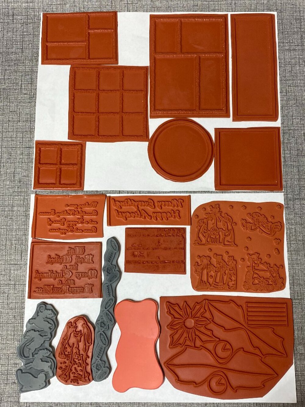 RARE UNIQUE VTG Rubber Cling Stamps Christmas Frames & 2 Acrylic Blocks Lot NEW